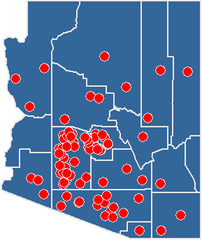 MapViewer density maps use a symbol to represent a data value. In areas of high concentration, MapViewer will display more symbols to represent the higher data levels.